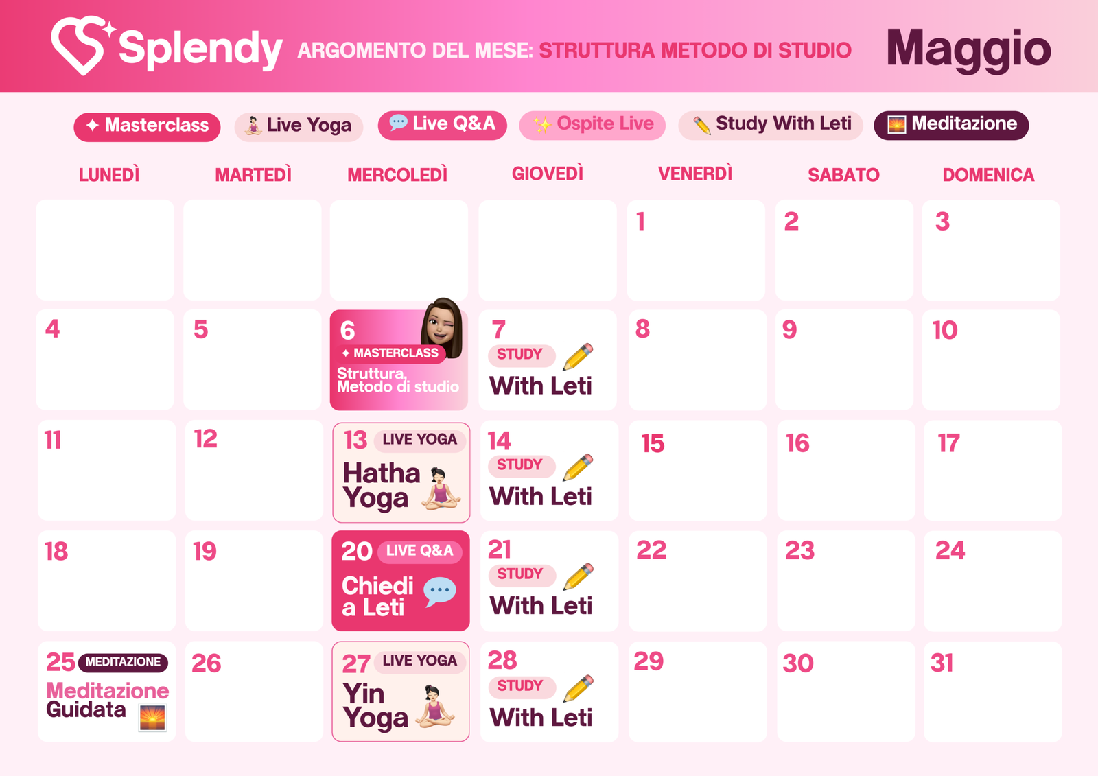 Calendario appuntamenti Splendy